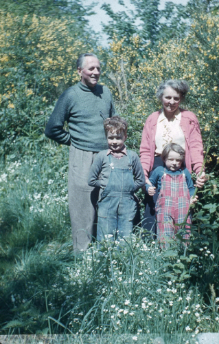 Kathleen Le Sueur, nee de Carteret, with her brother Donald and his children Roger and Margaret. The photograph was taken by Kathleen's husband Ken