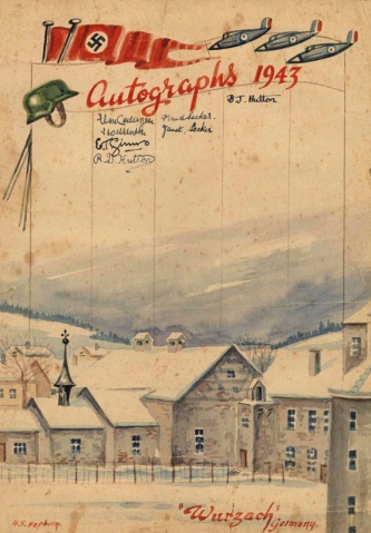 Two versions of a Wurzach Christmas card from 1943, created by Harold Hepburn and signed by the deportees living there