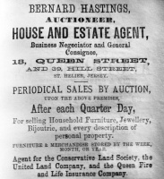 In 1874 Bernard Hastings' auction and estate agency business occupied premises stretching from Queen Street through to Hill Street
