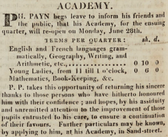 Philippe Payn reopened his Sand Street academy on 28 June 1824 ...