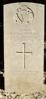 The grave of Great War casualty Old Victorian Reginald Walter Morton Stevens at Troisvilles Communal Cemetery