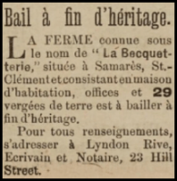 The farm was advertised for sale in Chronique de Jersey in 1924
