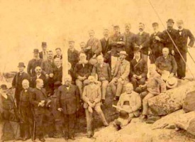 An official visit to the Minquiers in 1895 by the Lieut-Governor, Bailiff and Members of the States. Before the International Court ruling in the mid-20th century that the Minquiers were British and not French territory, it was deemed important that regular official visits should take place to assert Jersey's claim to the islets