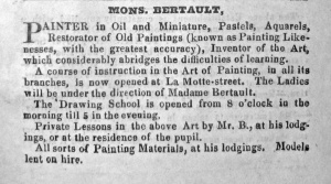 1837 advert by artist Mons Bertault