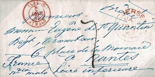 This letter was sent from Jersey to Nantes, via St Malo, in 1850 ...
