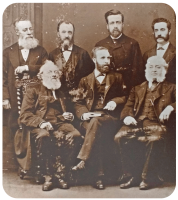 The founders of Vauxhall Baptist Church in 1864. Back: Alfred Benest, Fred Cabeldu, Thomas Humby, Charles James Benest; front Amice Benest, The Rev Alexander Fellows, Humby