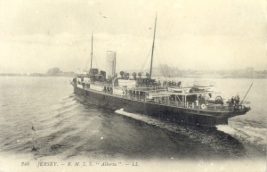LL postcard of Alberta leaving St Helier Harbour
