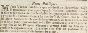 Jean Vaudin advertised a sale of young trees on 29 November 1805