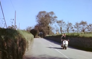 A scooter in a quiet country lane in 1958